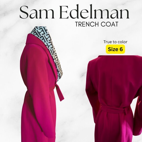 Sam Edelman Wool Belted Wrap Coat – Fuchsia Pink - Picture 1 of 2